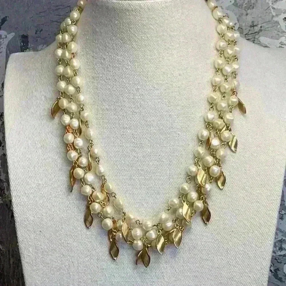 Avon Jewelry - Avon Faux Pearl with Gold Dangle Detail Multi Strand Necklace
